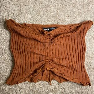 Lettuce Trim Drawstring Rib-knit Burnt Orange Bandeau Top